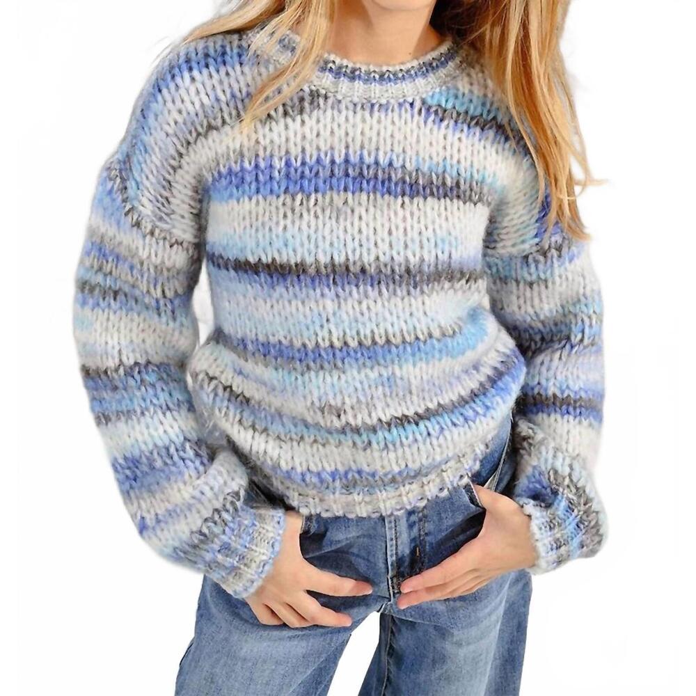 NEW MOLLY BRACKEN round-neck ombre sweater in blue